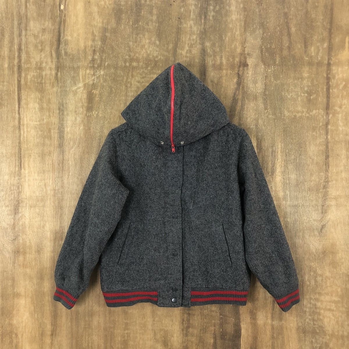 Japanese Brand × Vintage BONMARIEN GREY WOOL VARSITY JACKET HOODIES #1873 Size US M / EU 48-50 / 2 - 1 Thumbnail