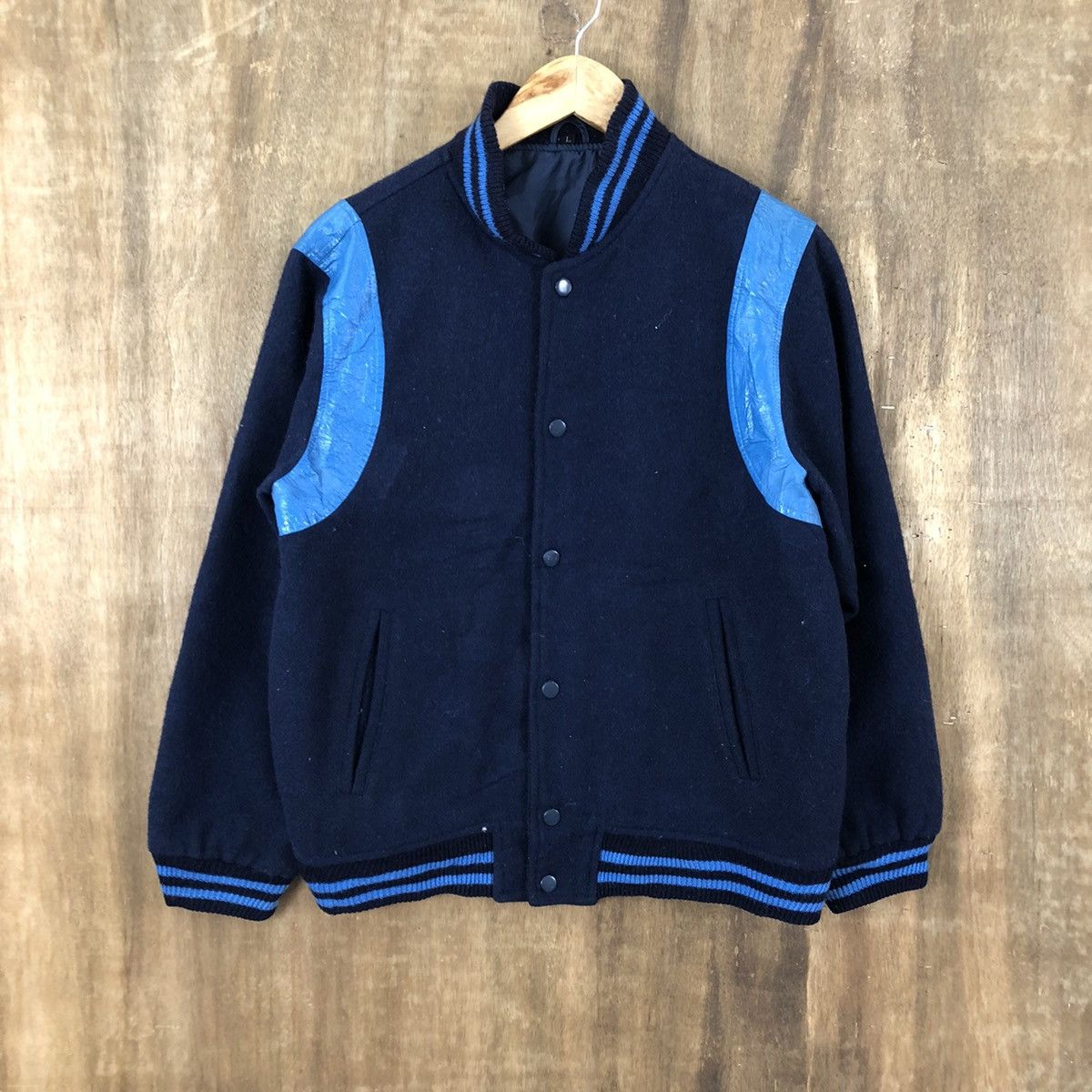 Japanese Brand JAPANESE DARK BLUE WOOL VARSITY JACKET #1880 Size US L / EU 52-54 / 3 - 3 Thumbnail