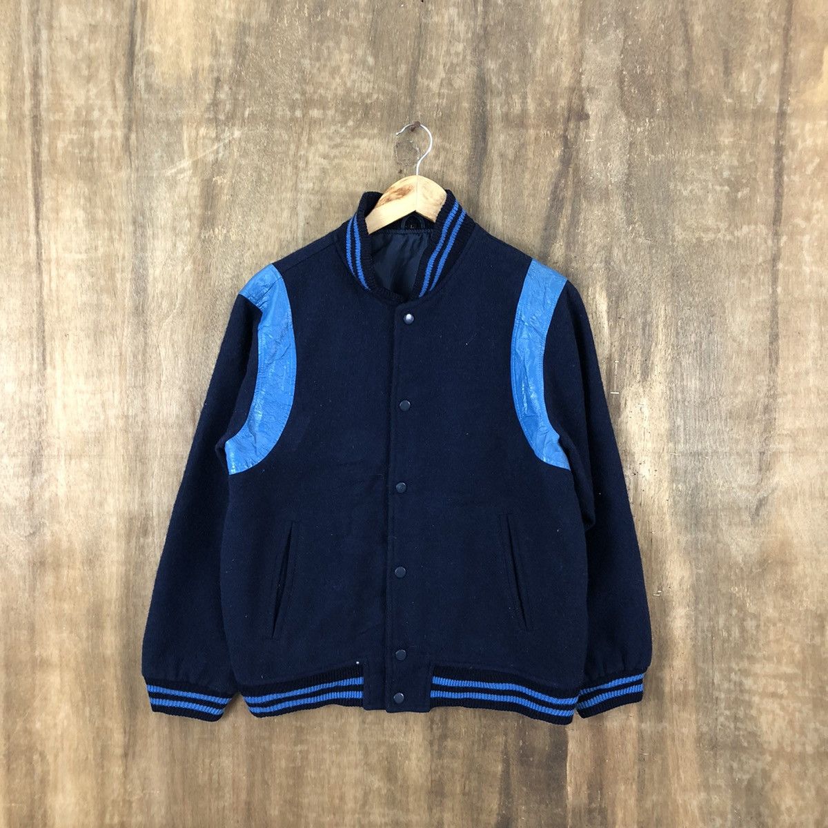 Japanese Brand JAPANESE DARK BLUE WOOL VARSITY JACKET #1880 Size US L / EU 52-54 / 3 - 1 Thumbnail