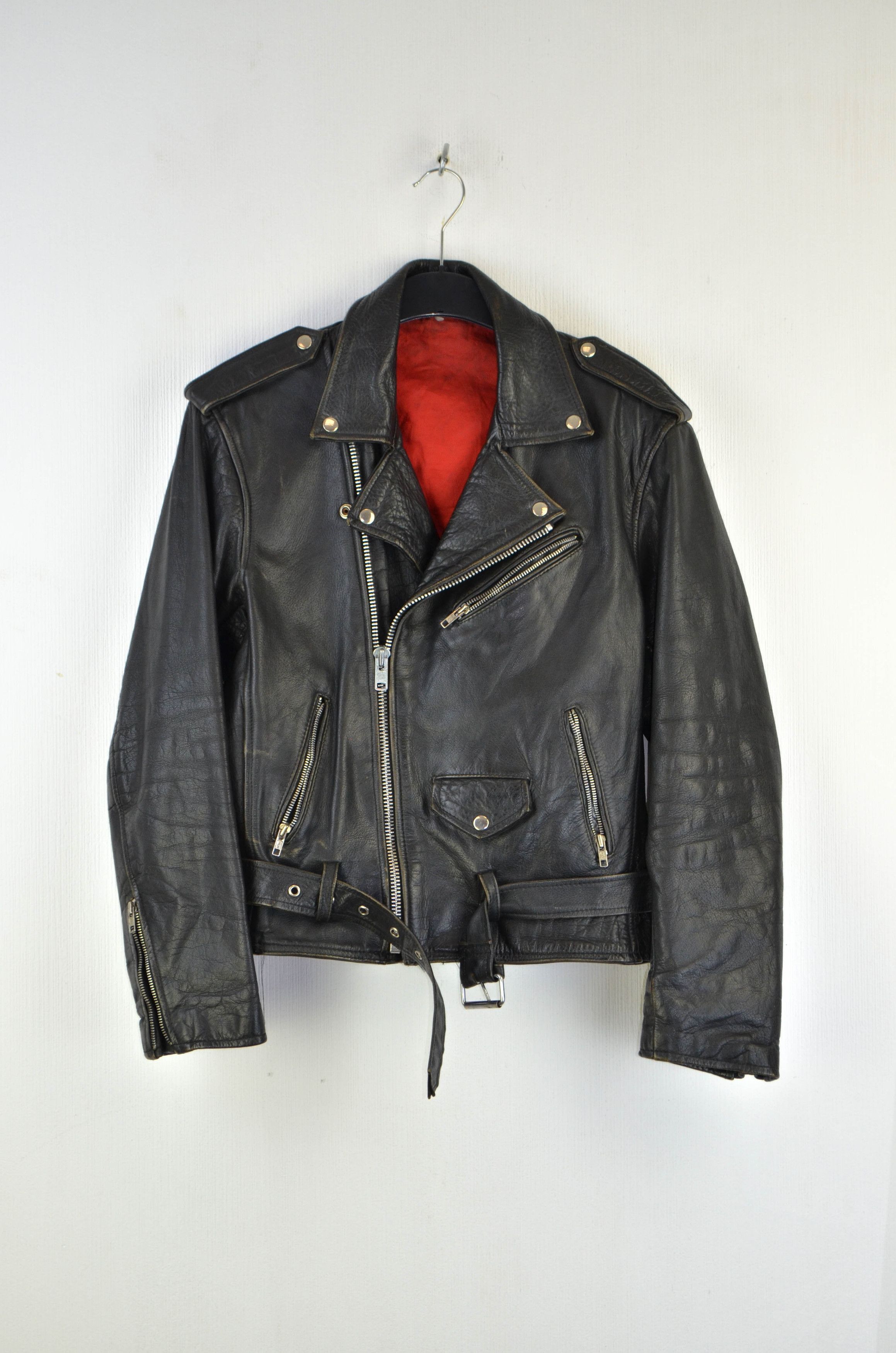 Vintage 80s 90s Moto Biker Leather Black Jacket 3112AC Size US M / EU 48-50 / 2 - 2 Thumbnail