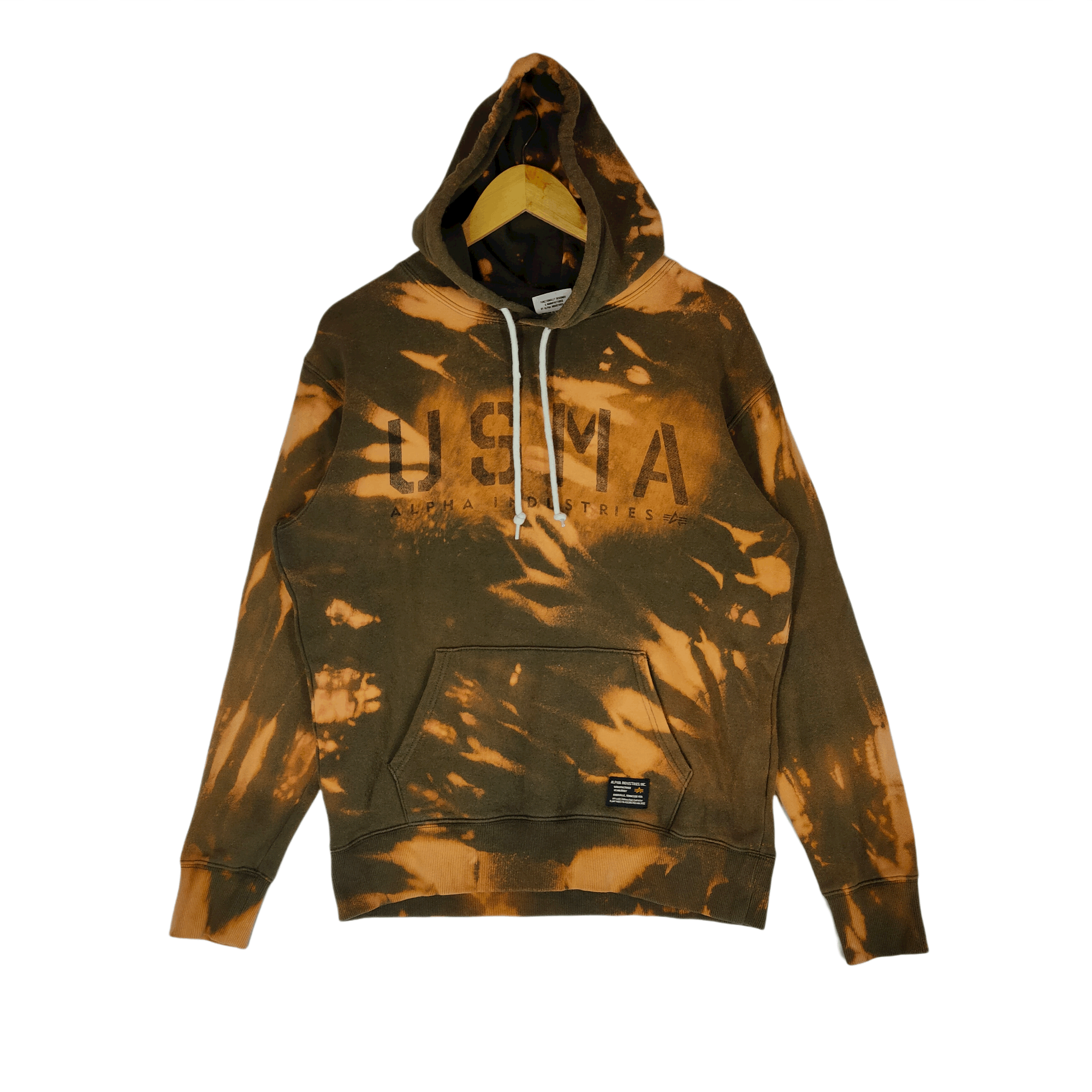 Vintage ALPHA INDUSTRIES Military Army Custom Bleach Hoodie