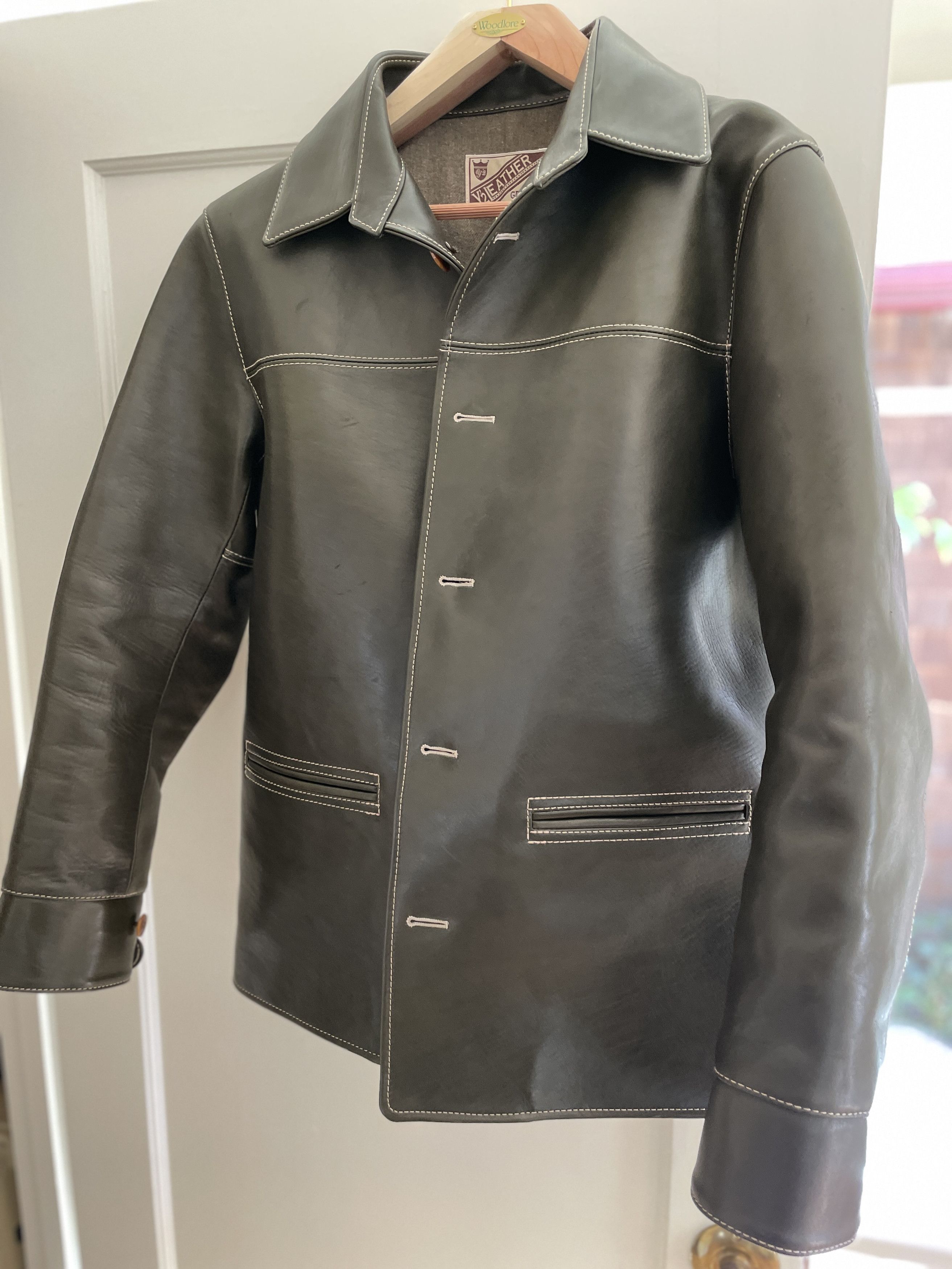 Japanese Brand Y'2 Leather Eco Horse Car Coat - Olive (EC-76 Japanese Brand Y'2 Leather Eco Horse Car Coat - Olive (EC-76