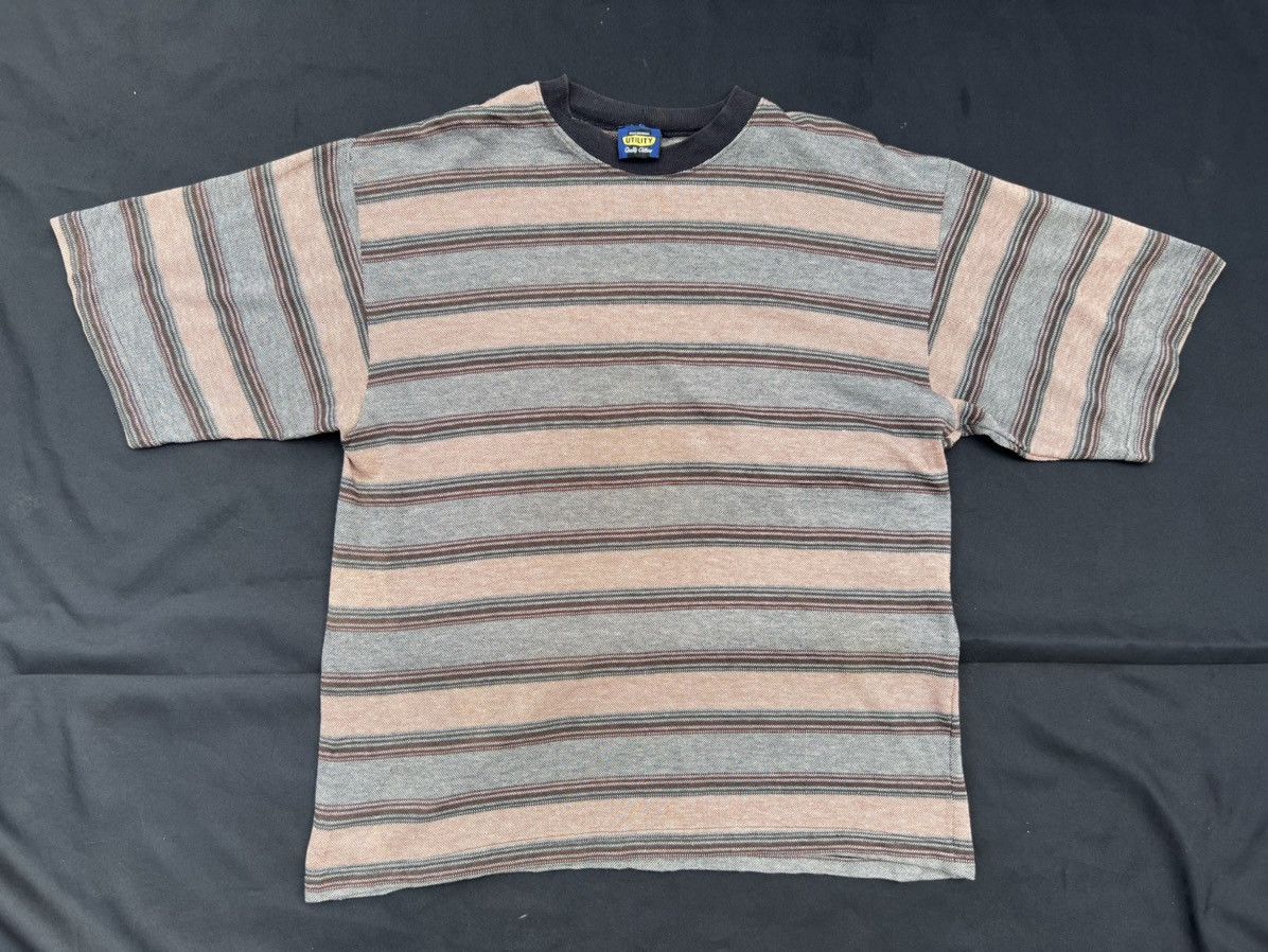 Vintage 90s UTILITY Border Striped tee Skate Grunge Surfing