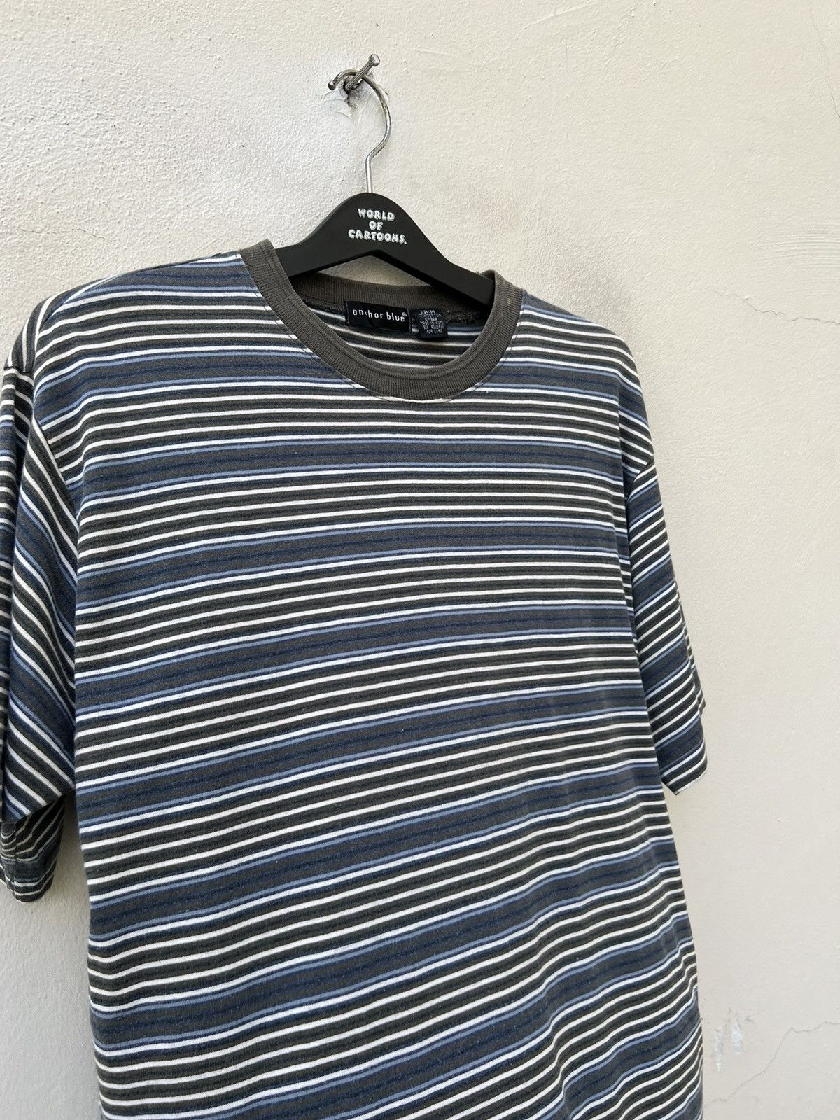 Anchor Blue × Vintage Vintage 90s Anchor Blue Sun Fade Narrow Striped tee Grunge Size US M / EU 48-50 / 2 - 5 Thumbnail