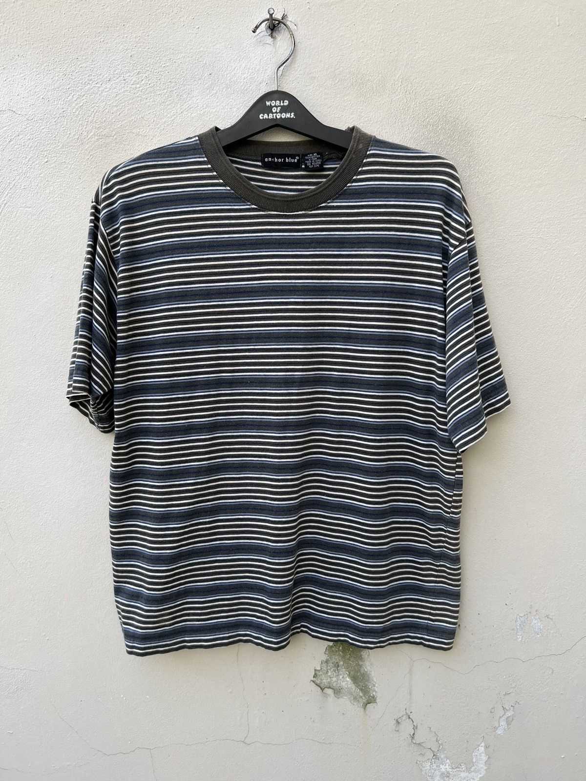 Anchor Blue × Vintage Vintage 90s Anchor Blue Sun Fade Narrow Striped tee Grunge Size US M / EU 48-50 / 2 - 3 Thumbnail