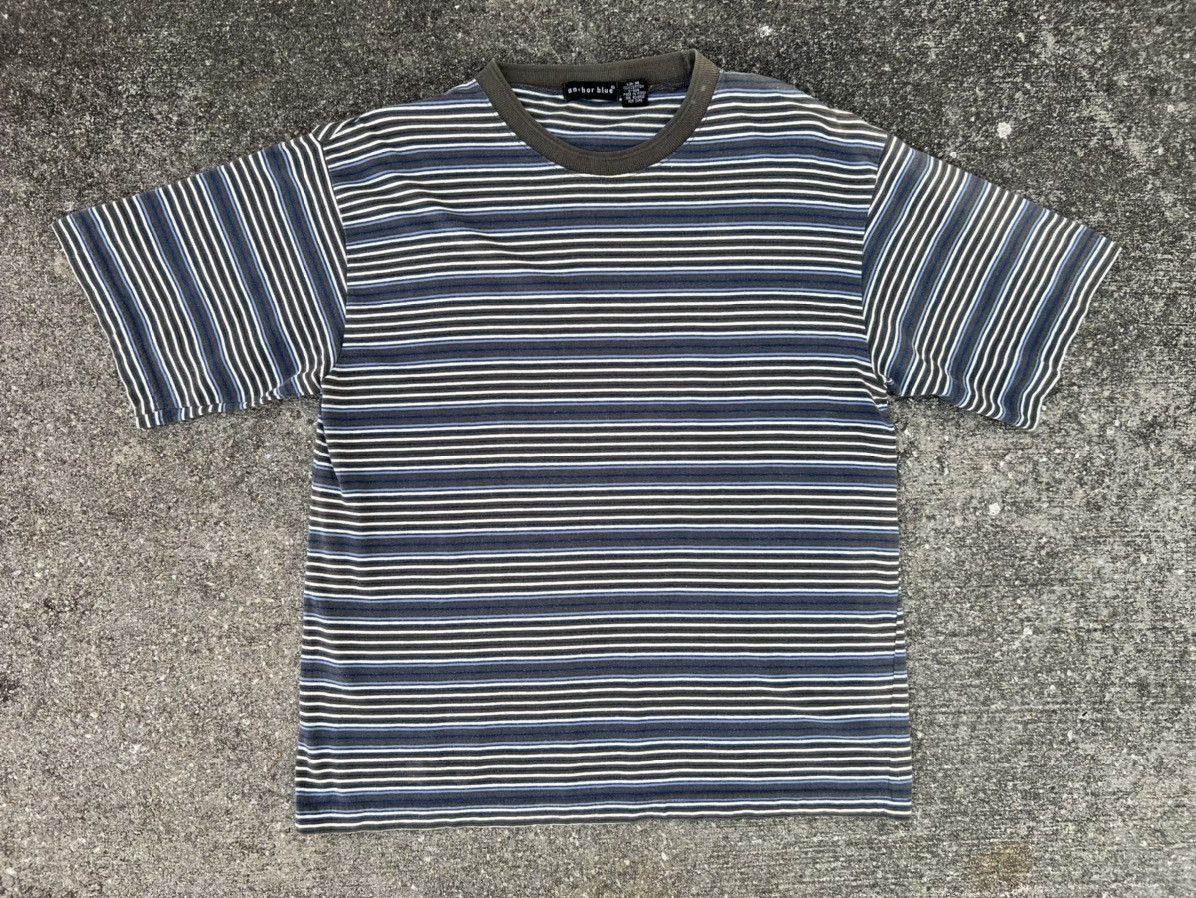 Anchor Blue × Vintage Vintage 90s Anchor Blue Sun Fade Narrow Striped tee Grunge Size US M / EU 48-50 / 2 - 1 Thumbnail