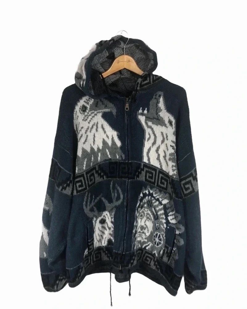 Native Red Indian Motive Blanket Wool Hoodie