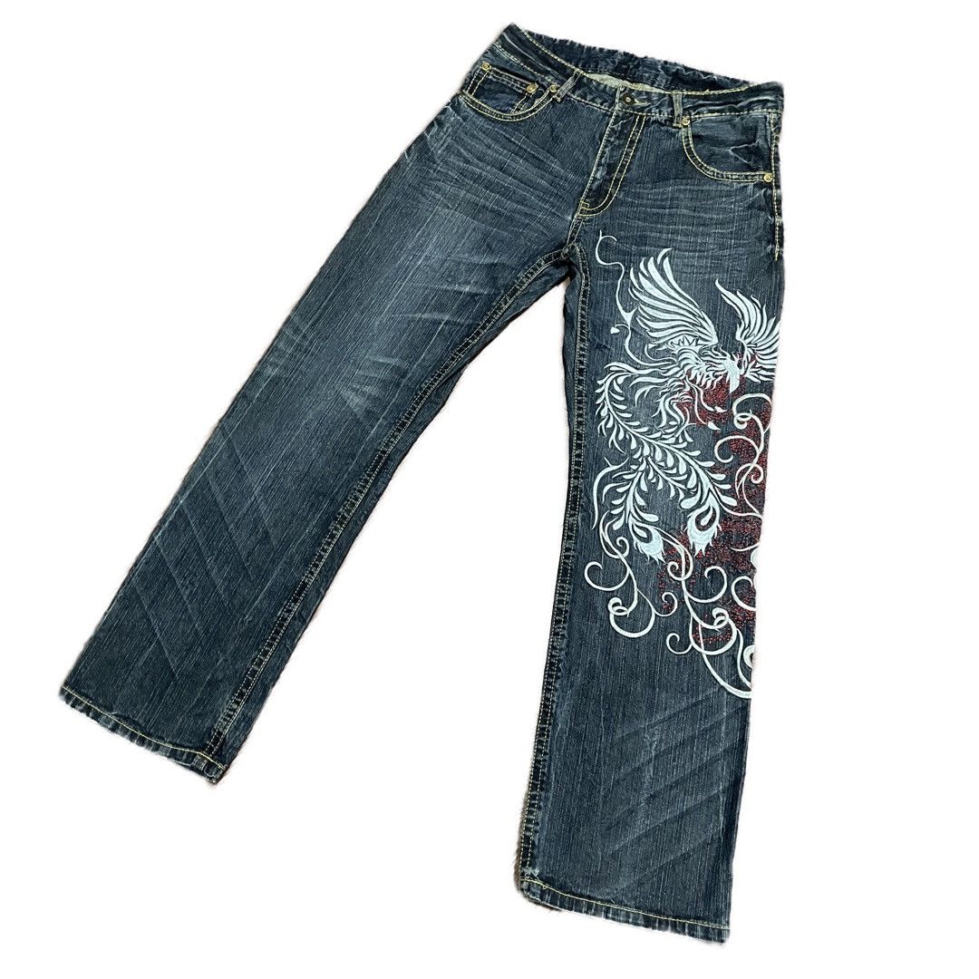 Japanese Brand Japanese Flying Phoenix Embroidered Yakuza Fashion Jeans Size US 32 / EU 48 - 3 Thumbnail