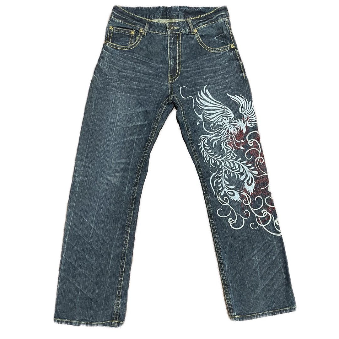 Japanese Brand Japanese Flying Phoenix Embroidered Yakuza Fashion Jeans Size US 32 / EU 48 - 2 Thumbnail