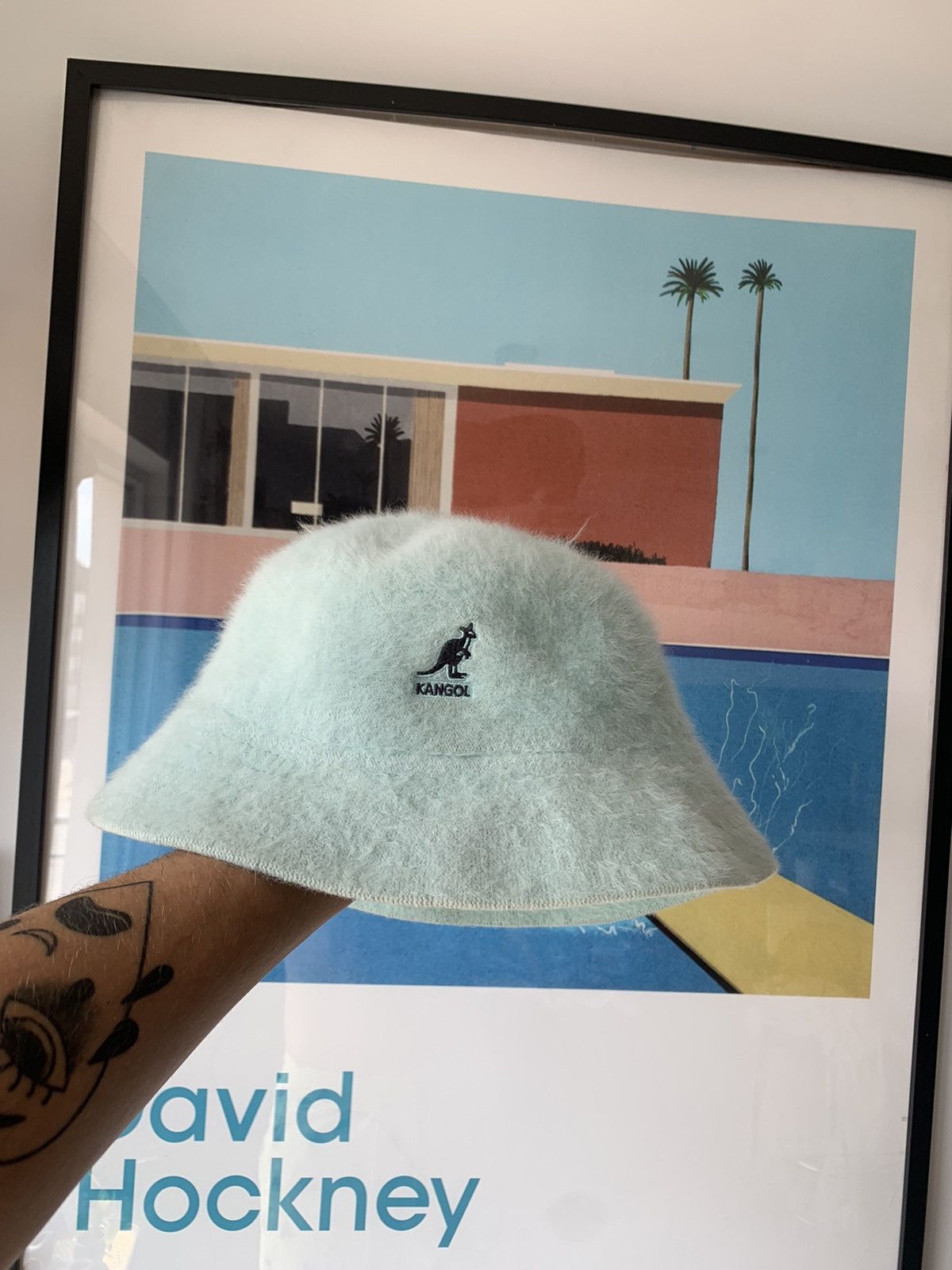 Baby blue kangol moher bucket hat