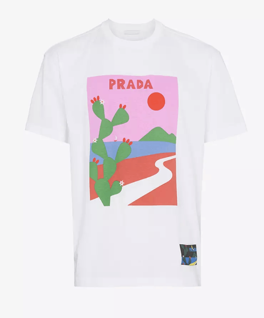 Prada Prada T-shirt Cactus Print SS18 White and Pink | Grailed