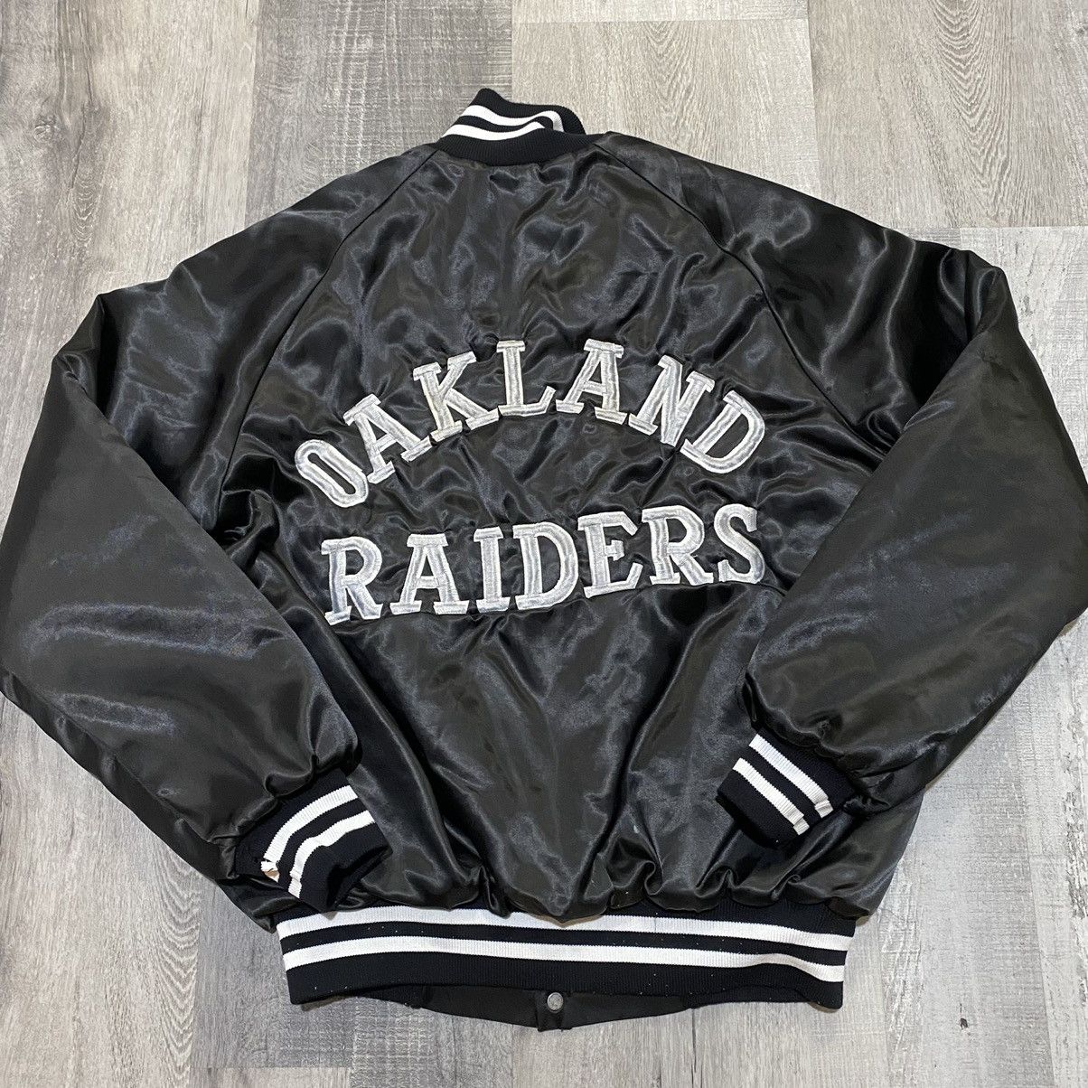 Vintage VTG Oakland Raiders 80s Black Satin Hip Hop NFL Jacket | Grailed