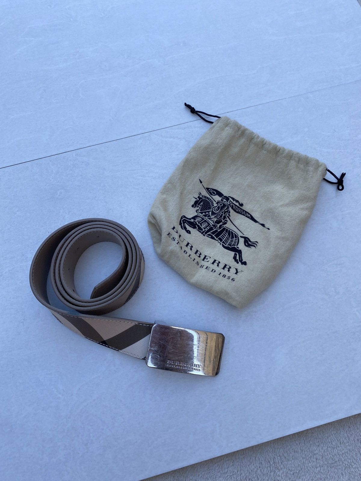 image of Burberry Leather Nova Check Belt in Beige, Men's (Size 40)