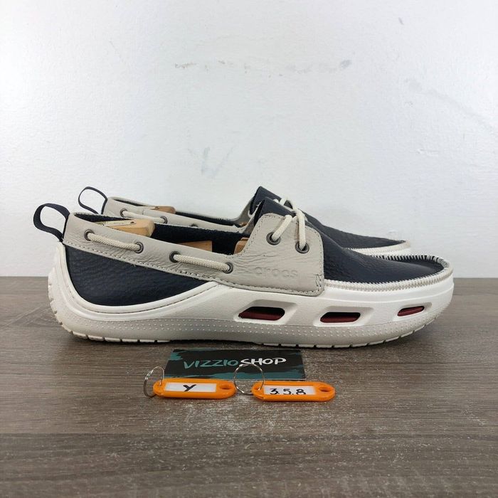 Crocs Crocs Cove Sport Navy Leather White Boat Shoes Men's 10 | Grailed