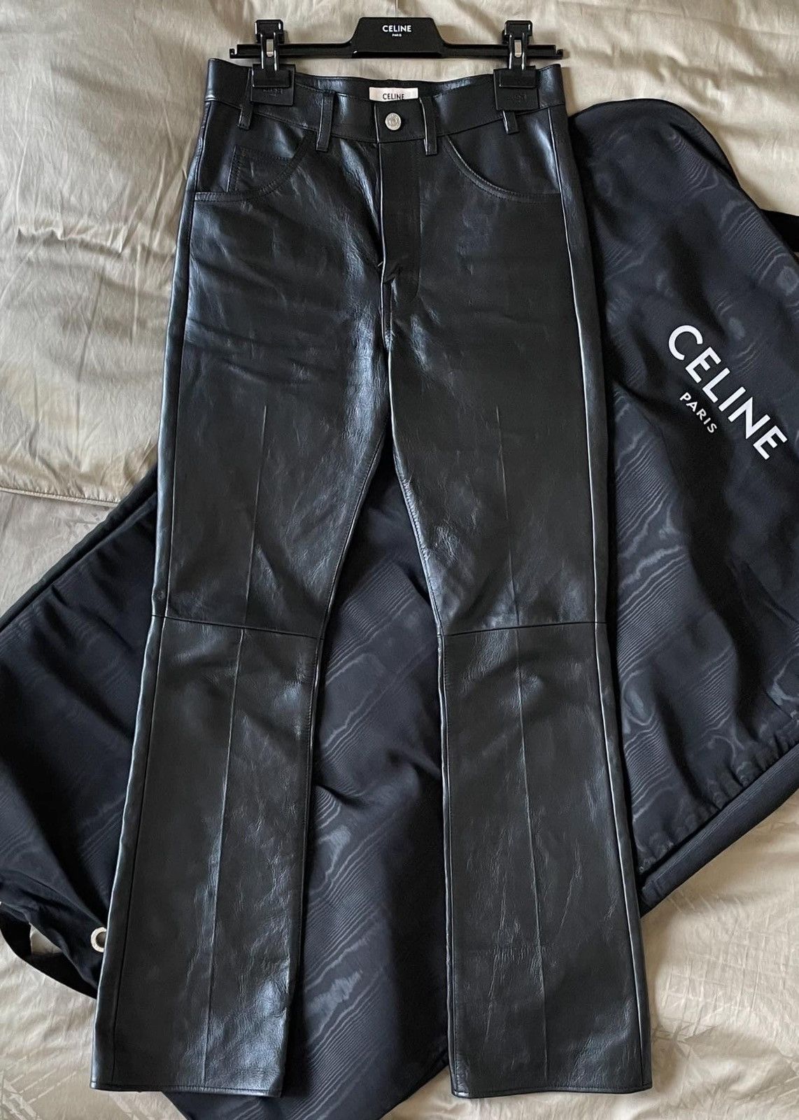 Celine × Hedi Slimane FW20 Dylan Flare Black Leather Pants sz28