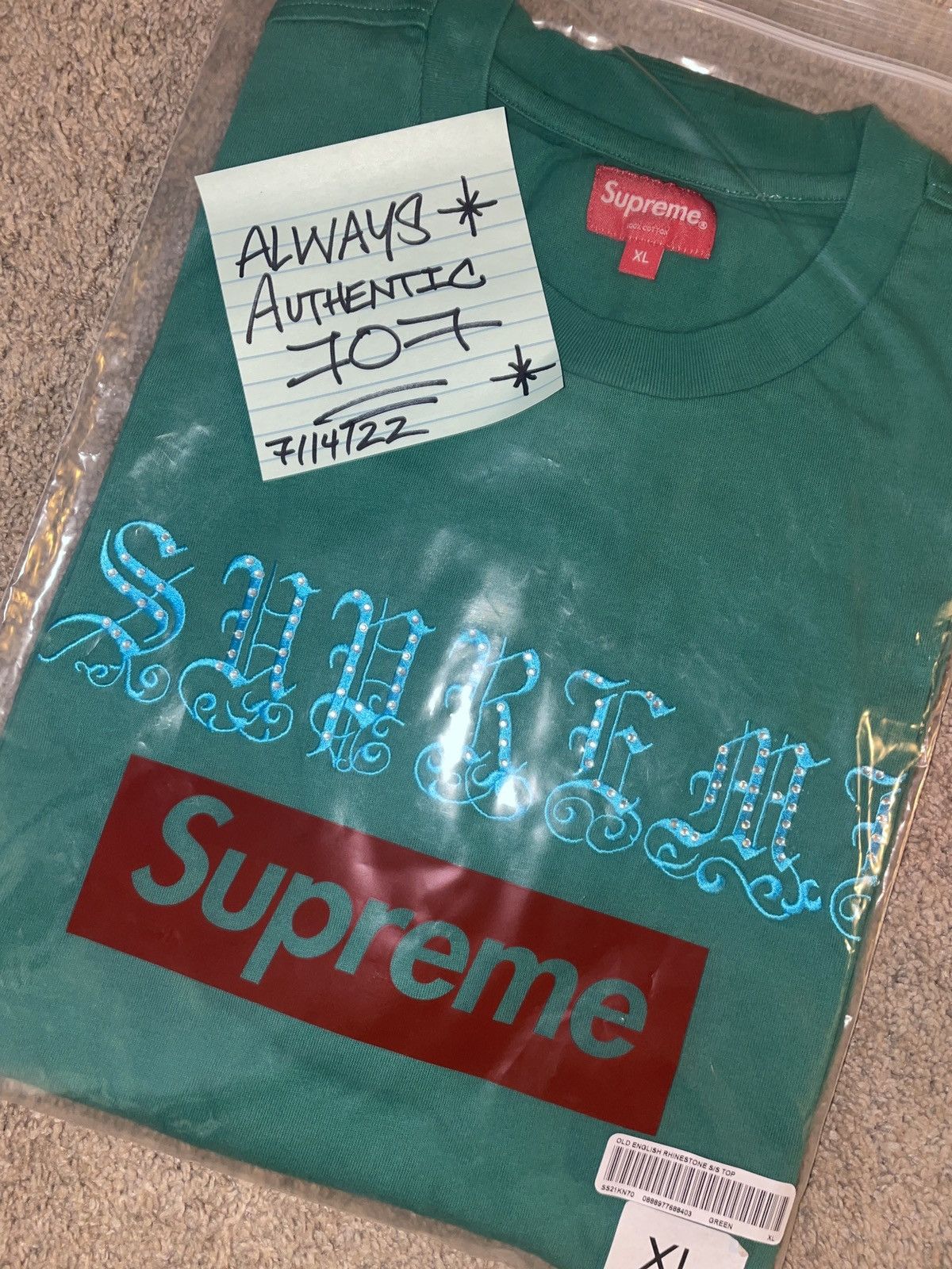 【希少】Supreme Old English Rhinestone Tee Supreme Old English Rhinestone S S Top (SS21) - $78