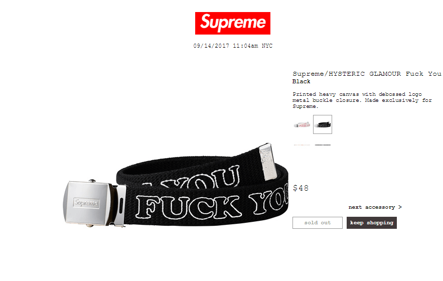 Supreme Supreme/HYSTERIC GLAMOUR Fuck You Belt s/m | Grailed