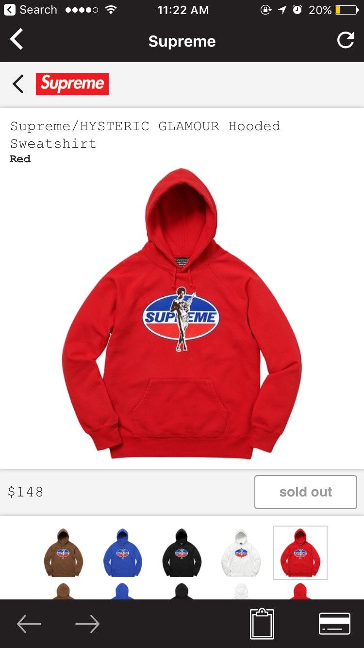 Supreme x hysteric glamour hoodie hotsell