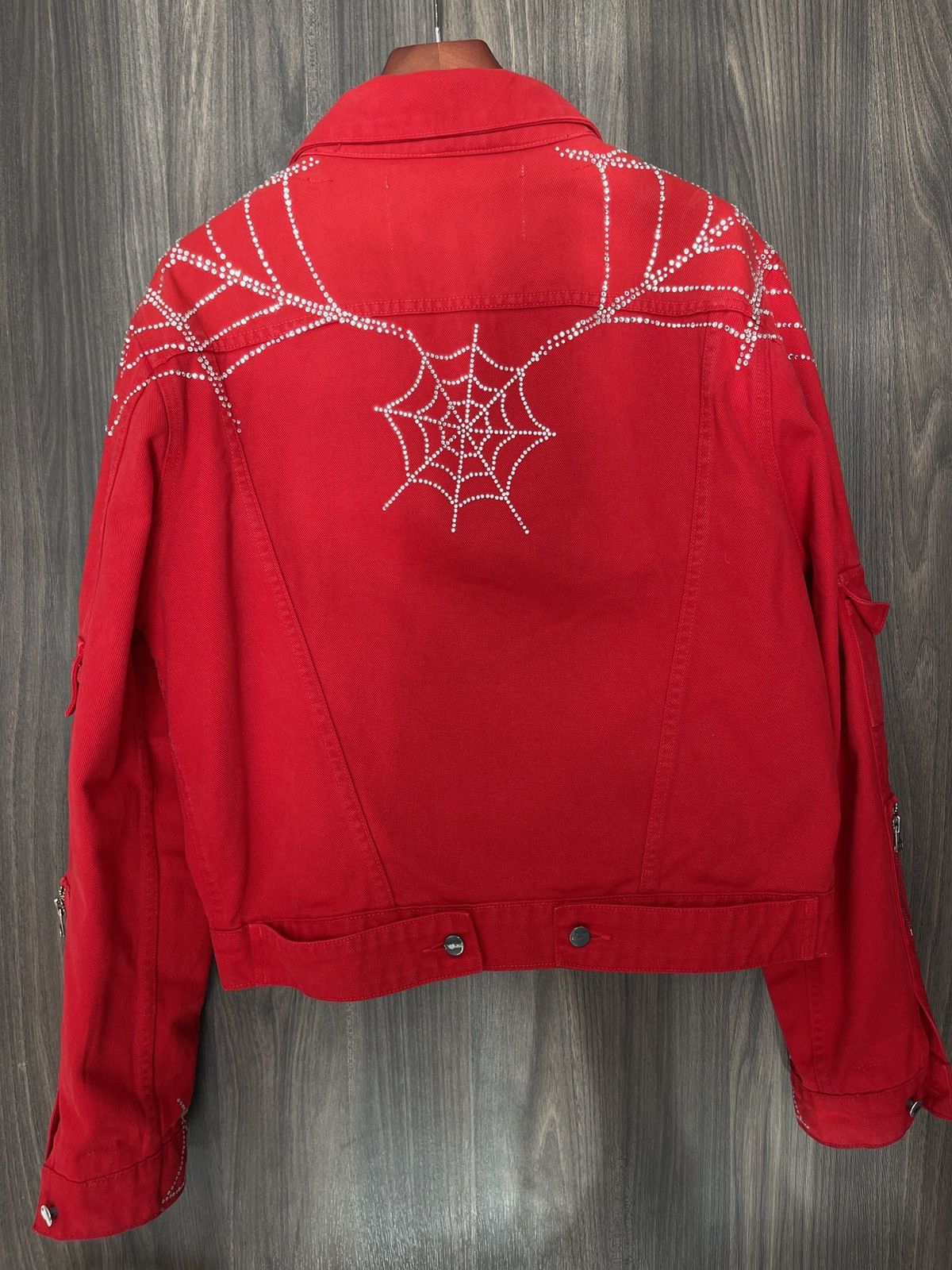 Sp5der Sp5der Worldwide Rhinestone Denim Trucker Jacket Red Size US S / EU 44-46 / 1 - 4 Thumbnail