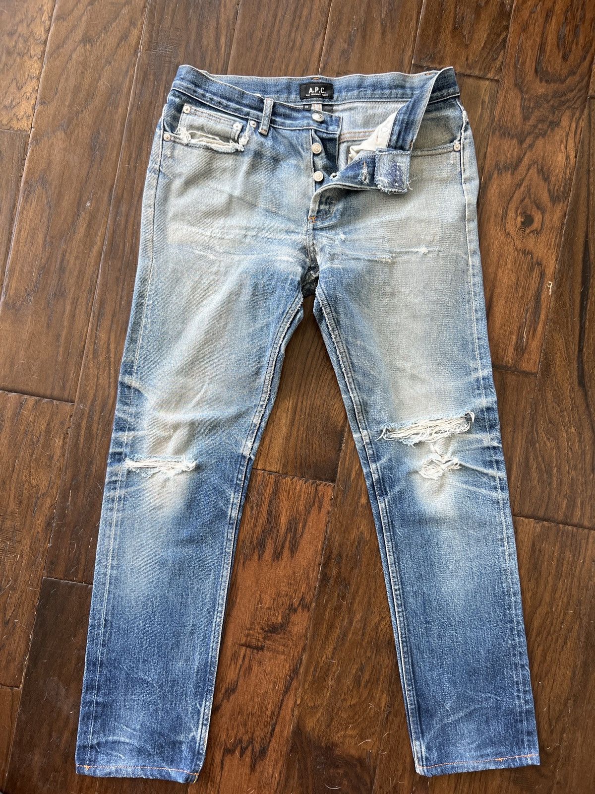 image of A P C Distressed Jeans in Blue, Men's (Size 30)