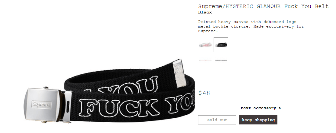 Supreme HYSTERIC GLAMOUR Fuck You Belt - luknova.com