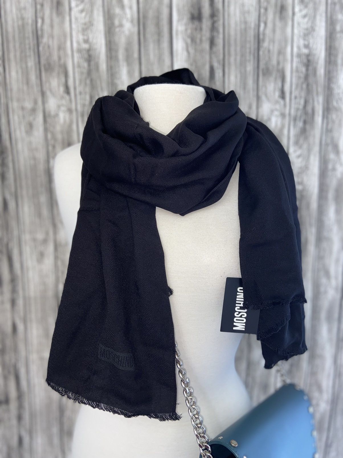 Designer × Moschino NWT MOSCHINO 100% Viscose Black Solid Scarf Size ONE SIZE - 5 Thumbnail
