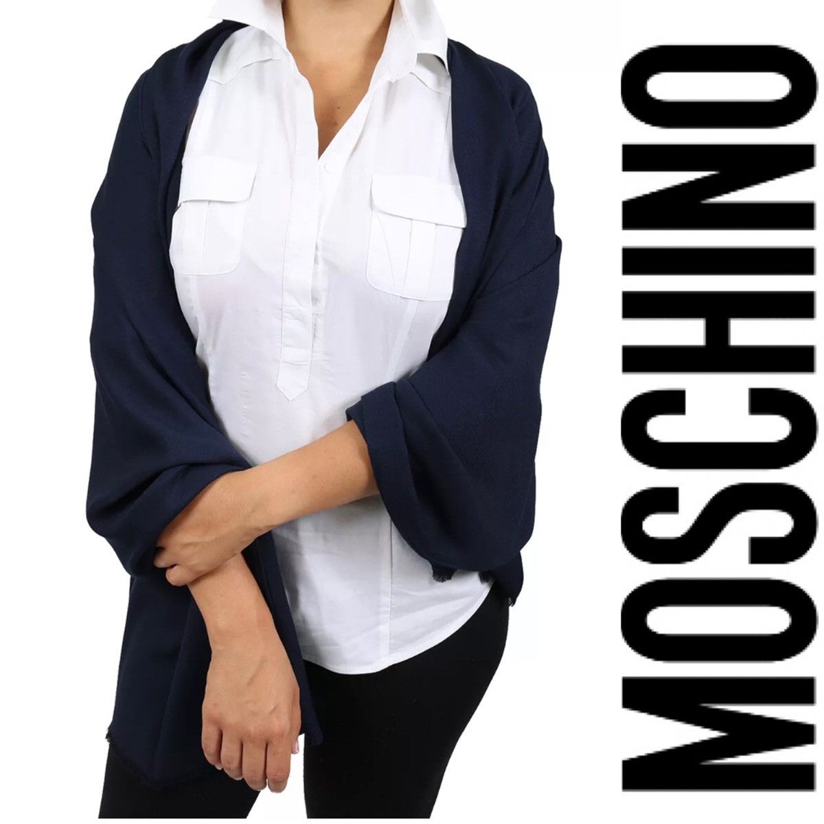 Designer × Moschino NWT MOSCHINO 100% Viscose Black Solid Scarf Size ONE SIZE - 1 Thumbnail