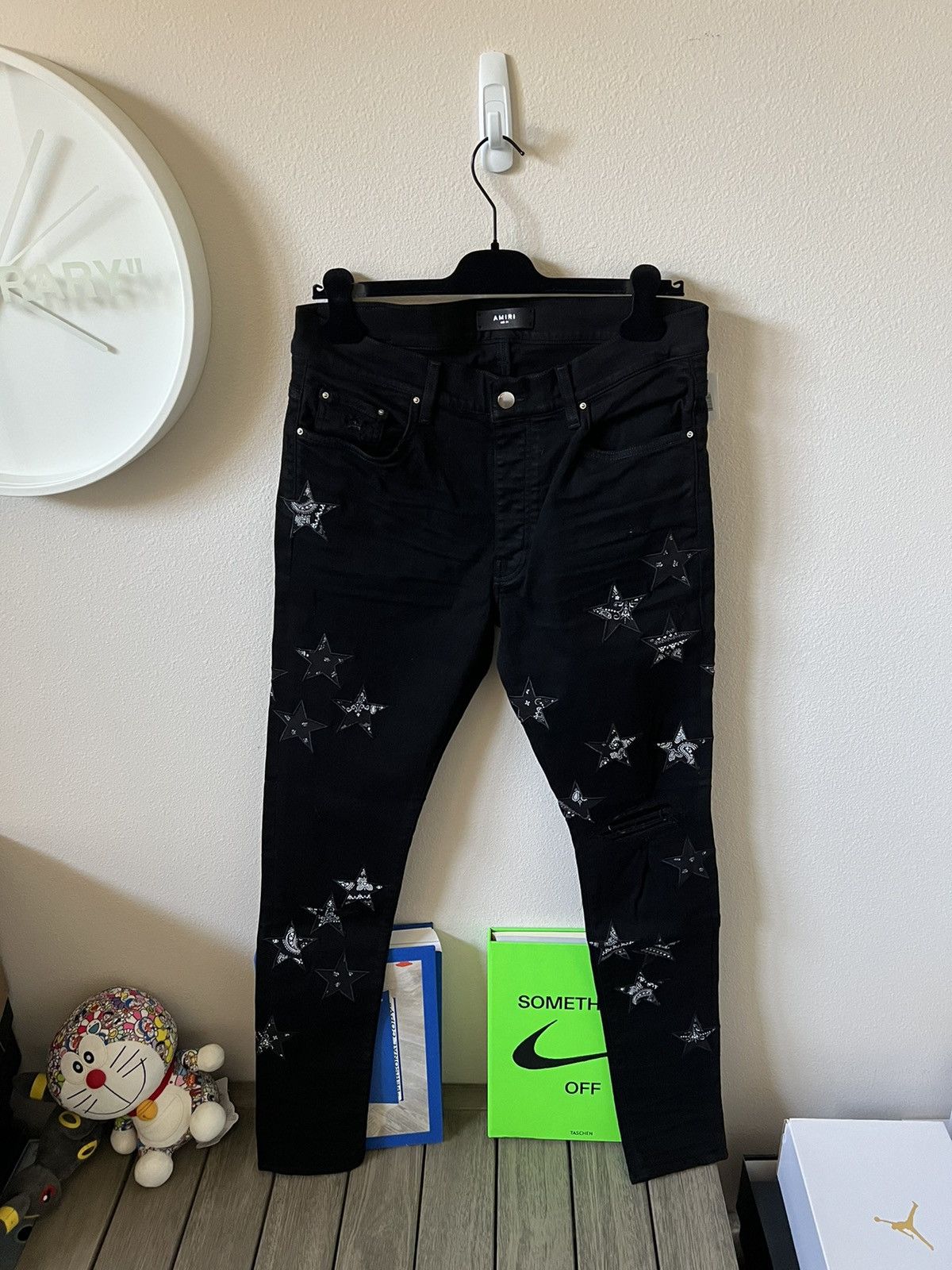 image of Amiri Star Appliquéd Bandana Jeans in Black, Men's (Size 38)