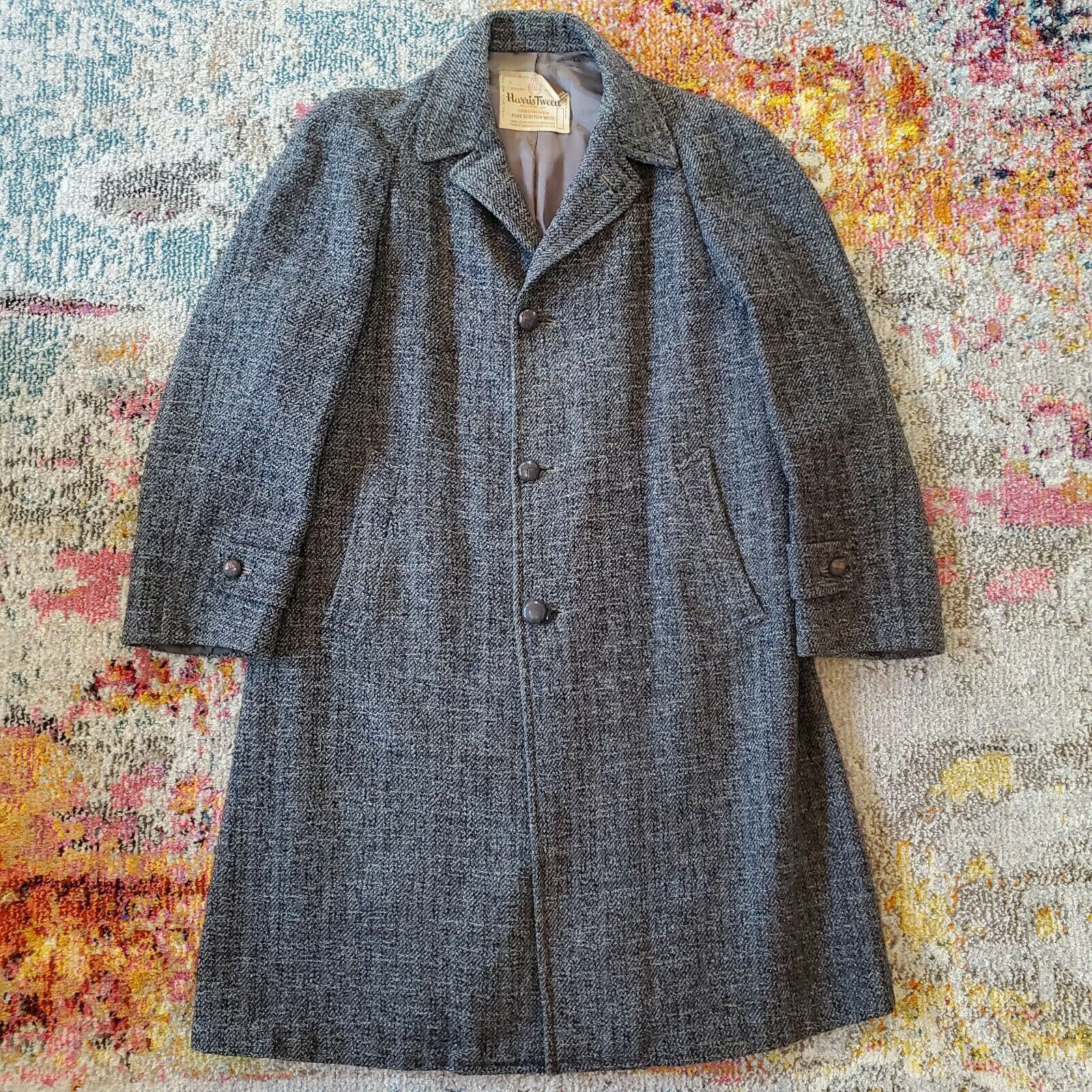 Harris Tweed Vintage Harris Tweed Wool Overcoat Men's 44 Large Grey ...