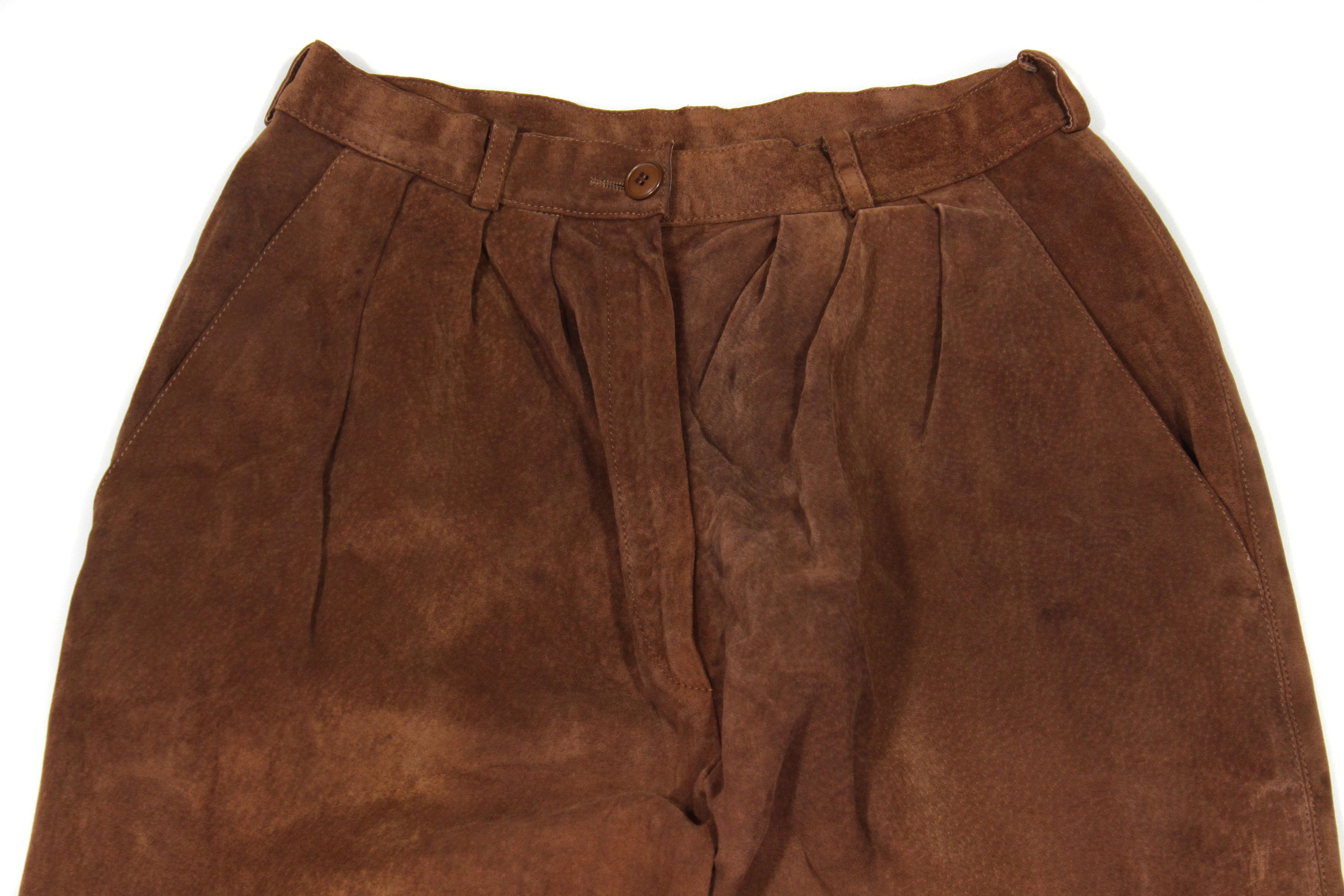 Saint Laurent Paris Rive Gauche 90S Pork Suede Leather Pants Vintage Size 28" / US 6 / IT 42 - 3 Thumbnail