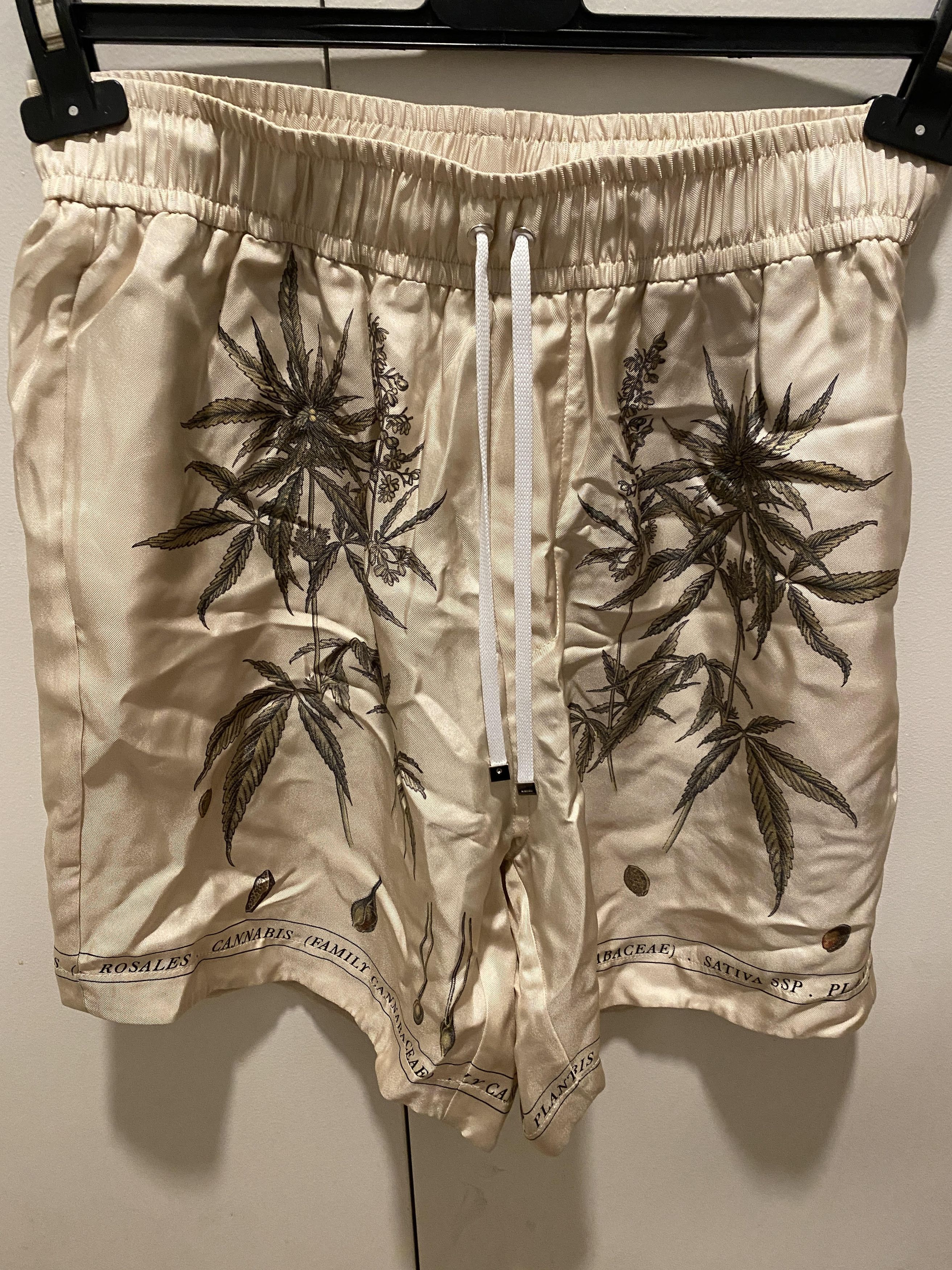Amiri AMIRI Botanical Leaves Drawstring Silk Shorts Cream bermuda Size US 30 / EU 46 - 1 Thumbnail