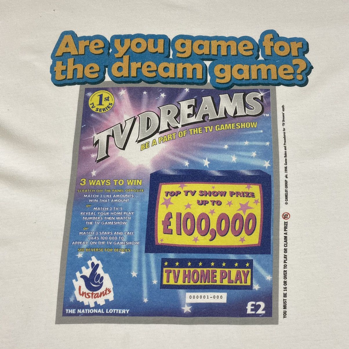 Garbage TV 1998 Vintage TVDreams UK National Lottery Promo T-Shirt Size US XL / EU 56 / 4 - 4 Thumbnail