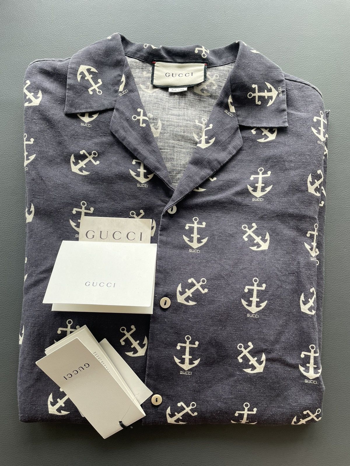 Gucci Brand New Super Runway Gucci Logo Anchors Bowling Shirt Size US L / EU 52-54 / 3 - 23 Thumbnail
