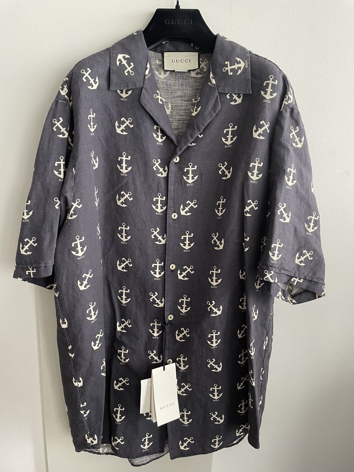 Brand New Super Runway Gucci Logo Anchors Bowling Shirt