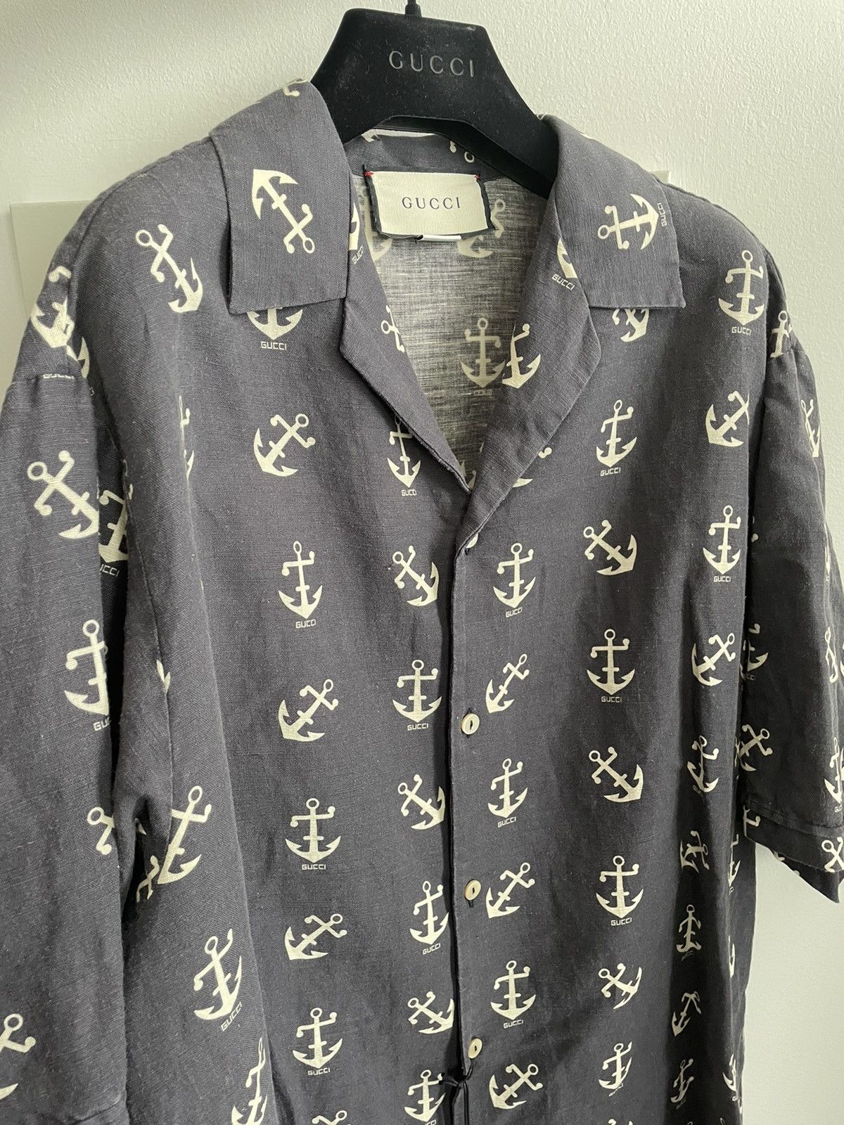 Gucci Brand New Super Runway Gucci Logo Anchors Bowling Shirt Size US L / EU 52-54 / 3 - 13 Thumbnail