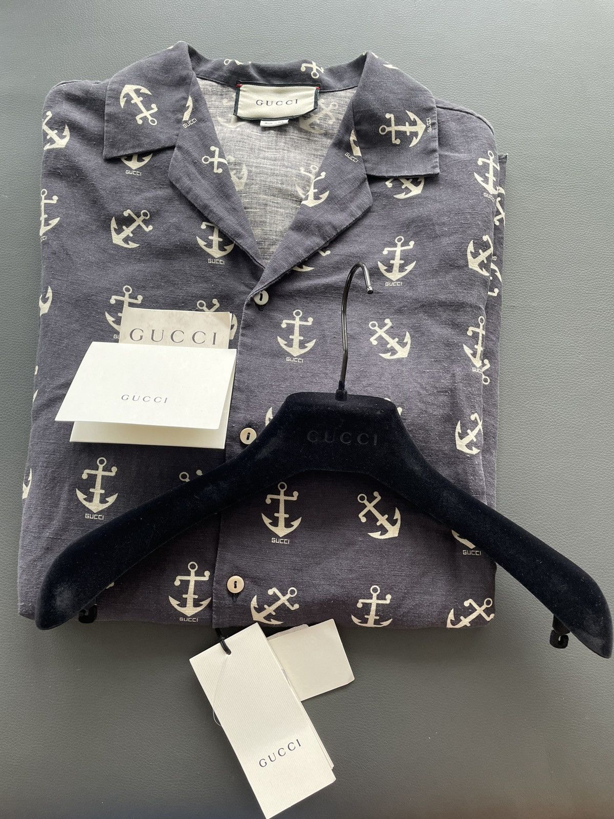 Gucci Brand New Super Runway Gucci Logo Anchors Bowling Shirt Size US L / EU 52-54 / 3 - 5 Thumbnail
