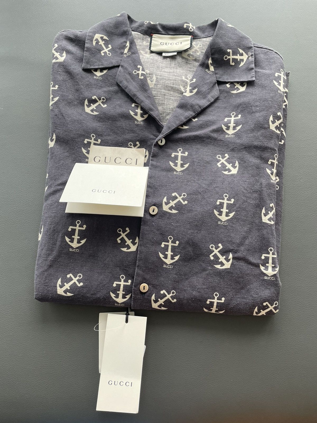 Gucci Brand New Super Runway Gucci Logo Anchors Bowling Shirt Size US L / EU 52-54 / 3 - 4 Thumbnail