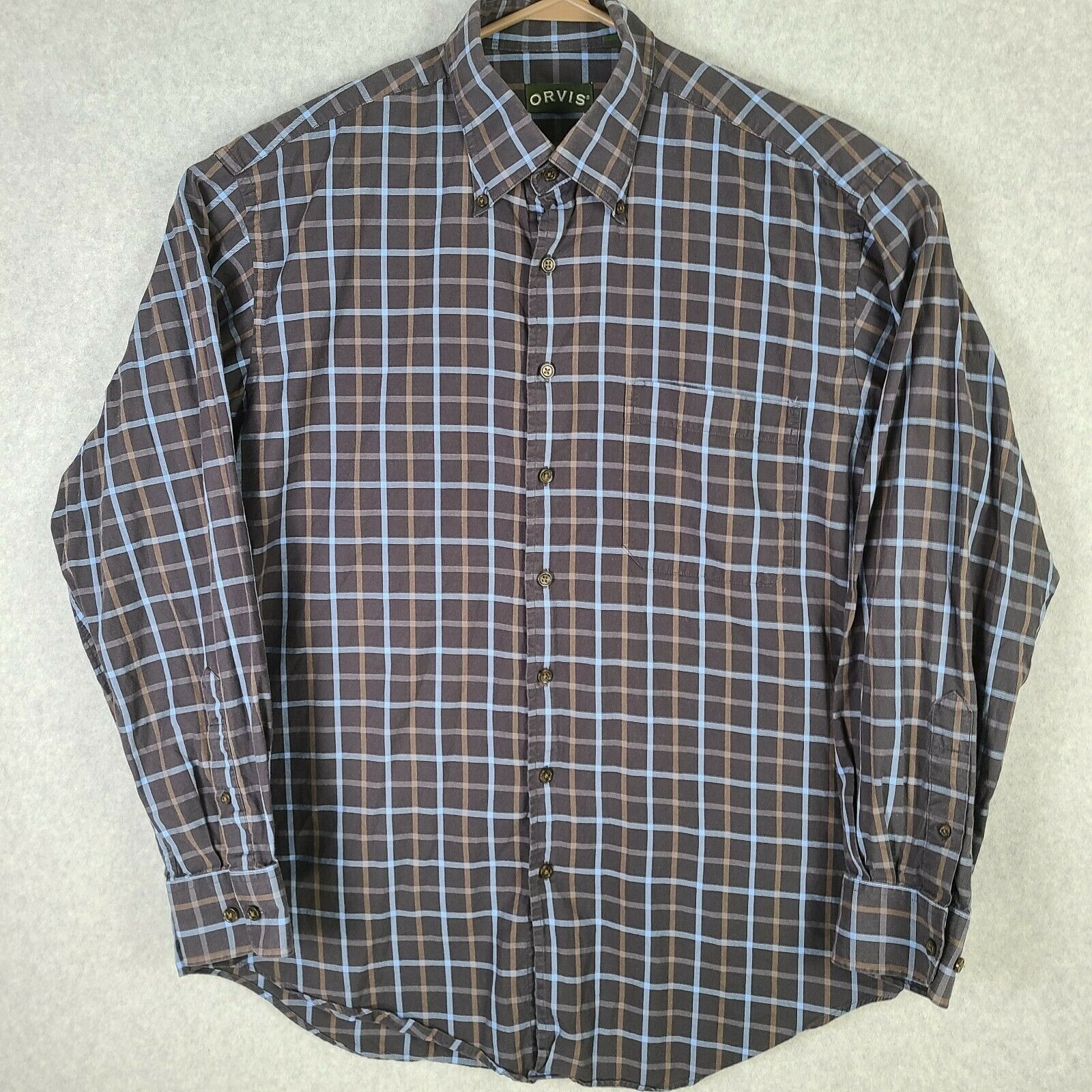 Orvis Orvis Button Down Shirt Size L Large Mens Brown Plaid 100% Cotton ...