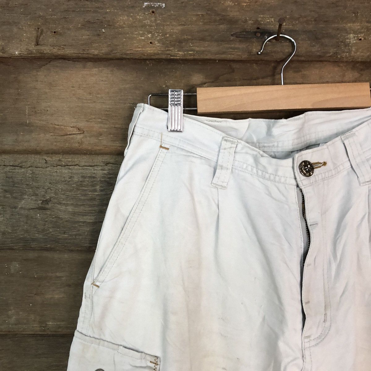 Japanese Brand Ginwash White Faded Cargo Multipocket Pants #H452 Size US 32 / EU 48 - 4 Thumbnail