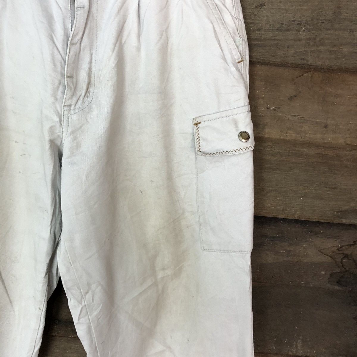 Japanese Brand Ginwash White Faded Cargo Multipocket Pants #H452 Size US 32 / EU 48 - 7 Thumbnail