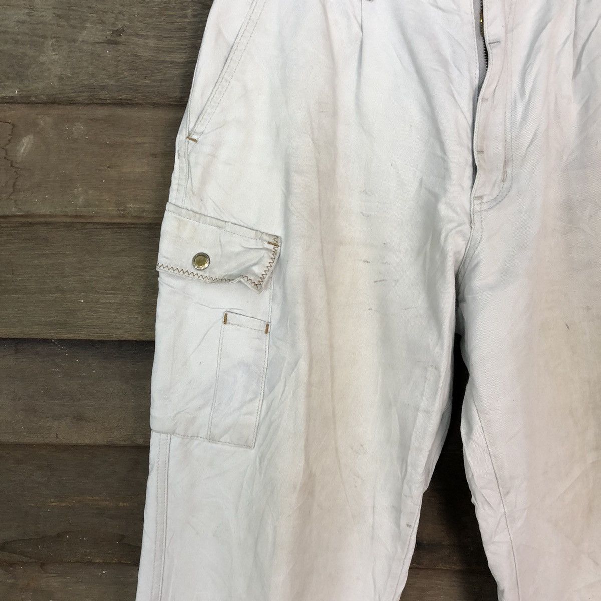 Japanese Brand Ginwash White Faded Cargo Multipocket Pants #H452 Size US 32 / EU 48 - 6 Thumbnail