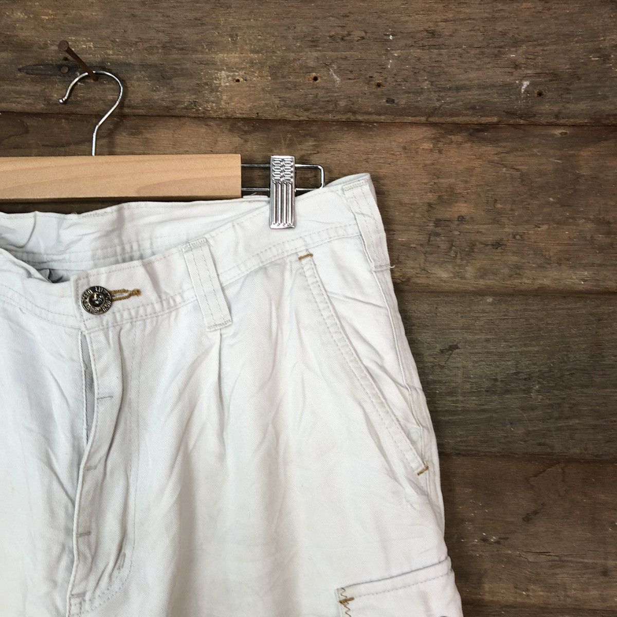 Japanese Brand Ginwash White Faded Cargo Multipocket Pants #H452 Size US 32 / EU 48 - 5 Thumbnail
