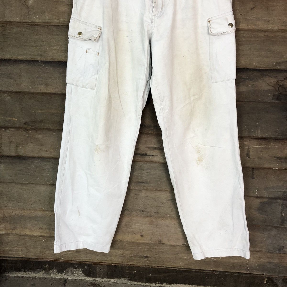 Japanese Brand Ginwash White Faded Cargo Multipocket Pants #H452 Size US 32 / EU 48 - 3 Thumbnail