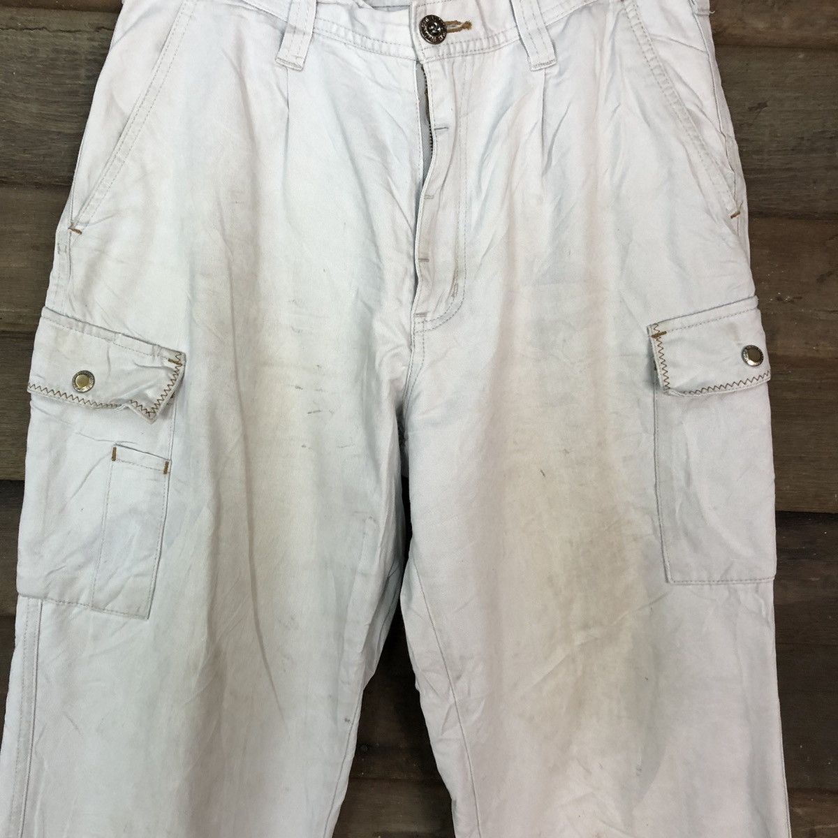 Japanese Brand Ginwash White Faded Cargo Multipocket Pants #H452 Size US 32 / EU 48 - 10 Thumbnail