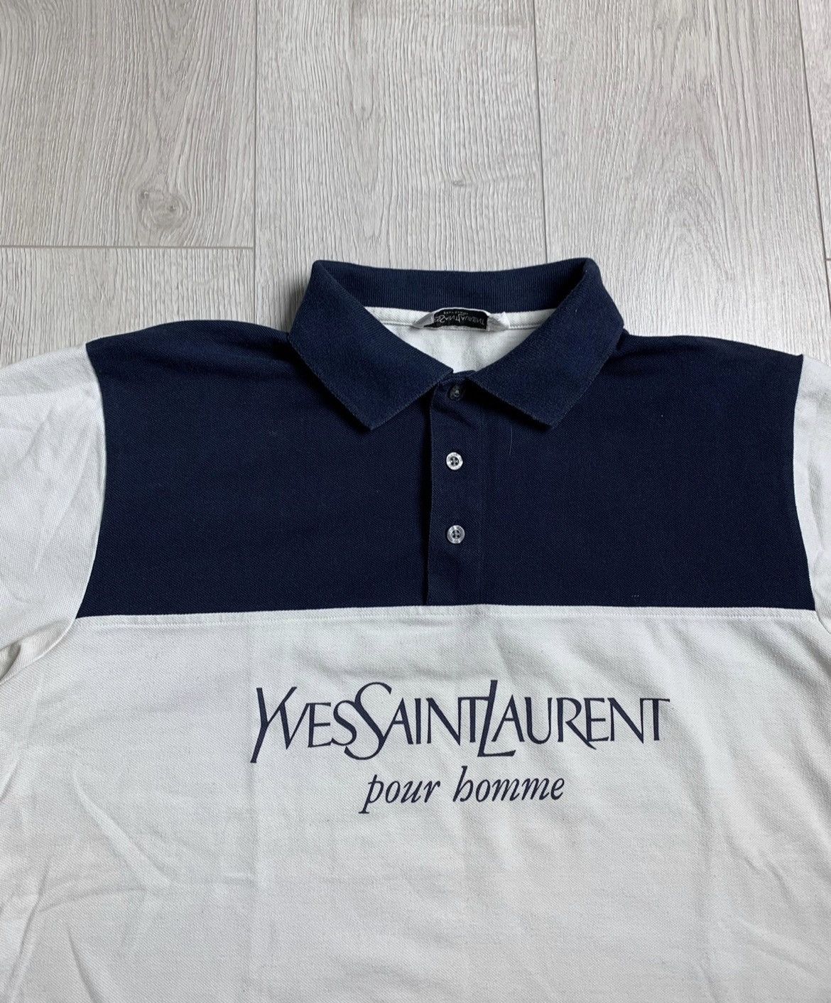 Vintage × Yves Saint Laurent Saint Laurent Vintage Polo Big Logo Navy / White Size US L / EU 52-54 / 3 - 3 Thumbnail