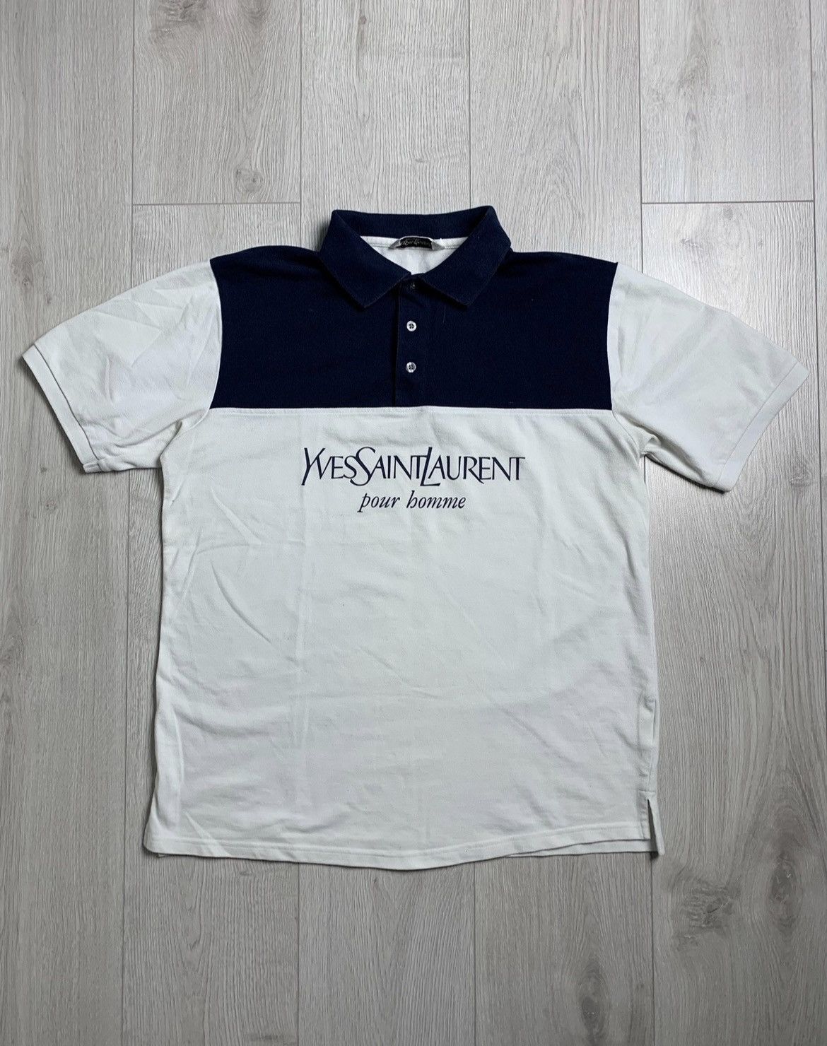 Vintage × Yves Saint Laurent Saint Laurent Vintage Polo Big Logo Navy / White Size US L / EU 52-54 / 3 - 1 Thumbnail