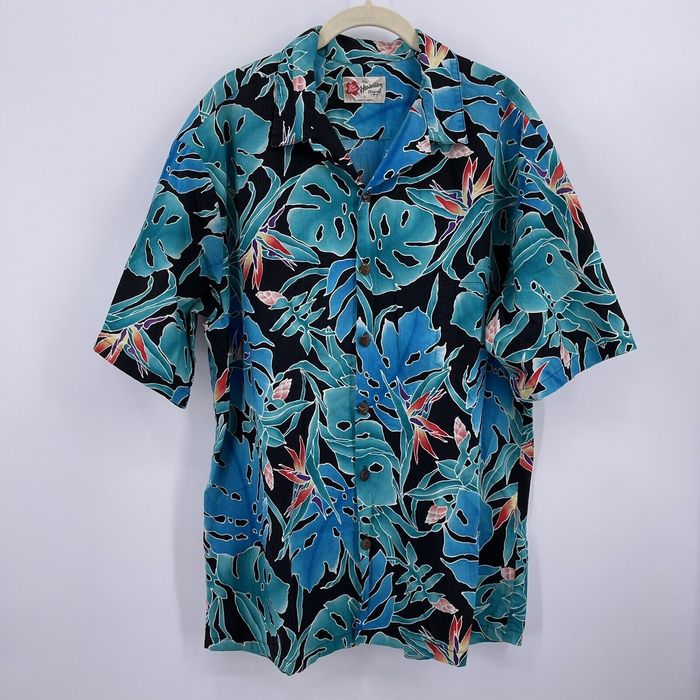 Hilo Hattie Hilo Hattie Blue Teal Floral Hawaiian Shirt Short Sleeve ...