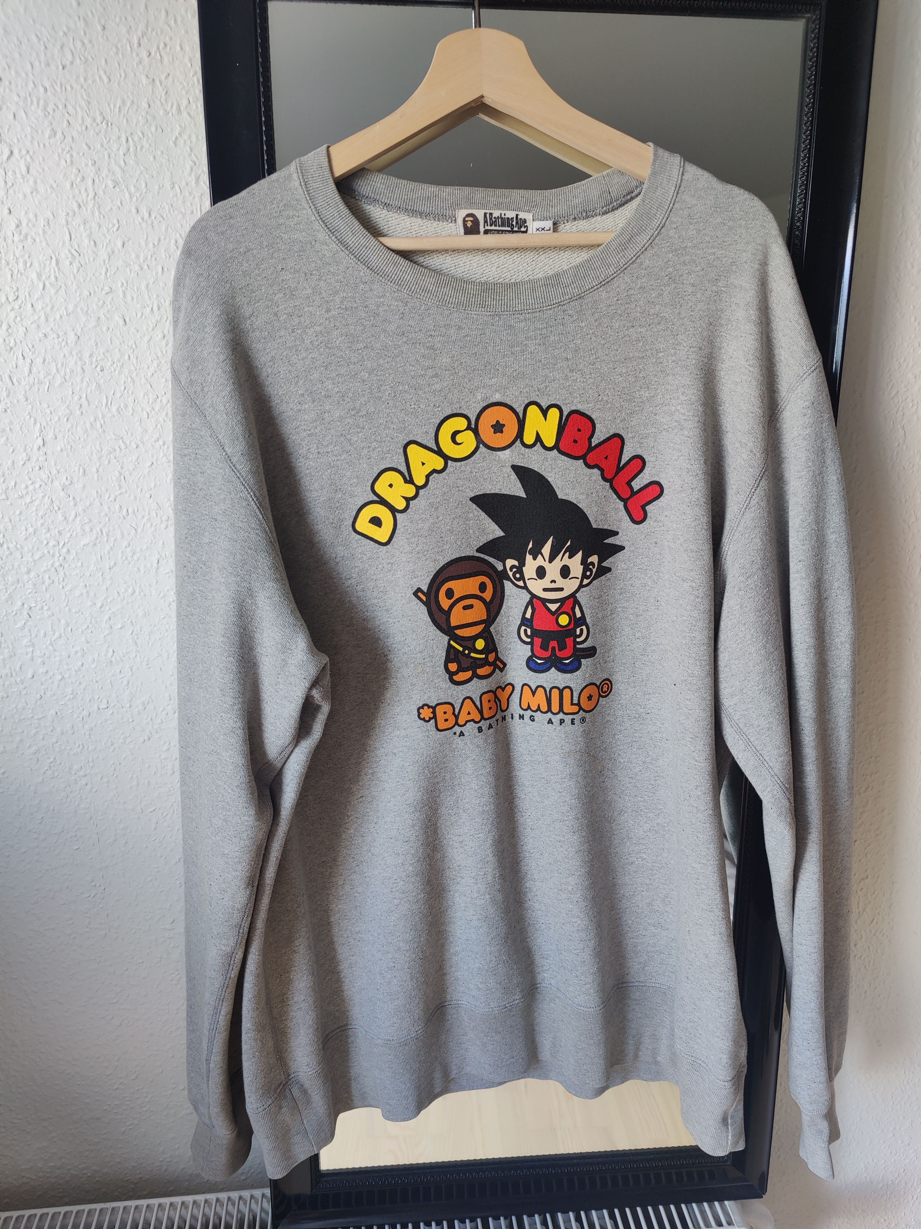 Image of Bape Dragon Ball Baby Milo Sweatshirt in Grey, Men's (Size 2XL)