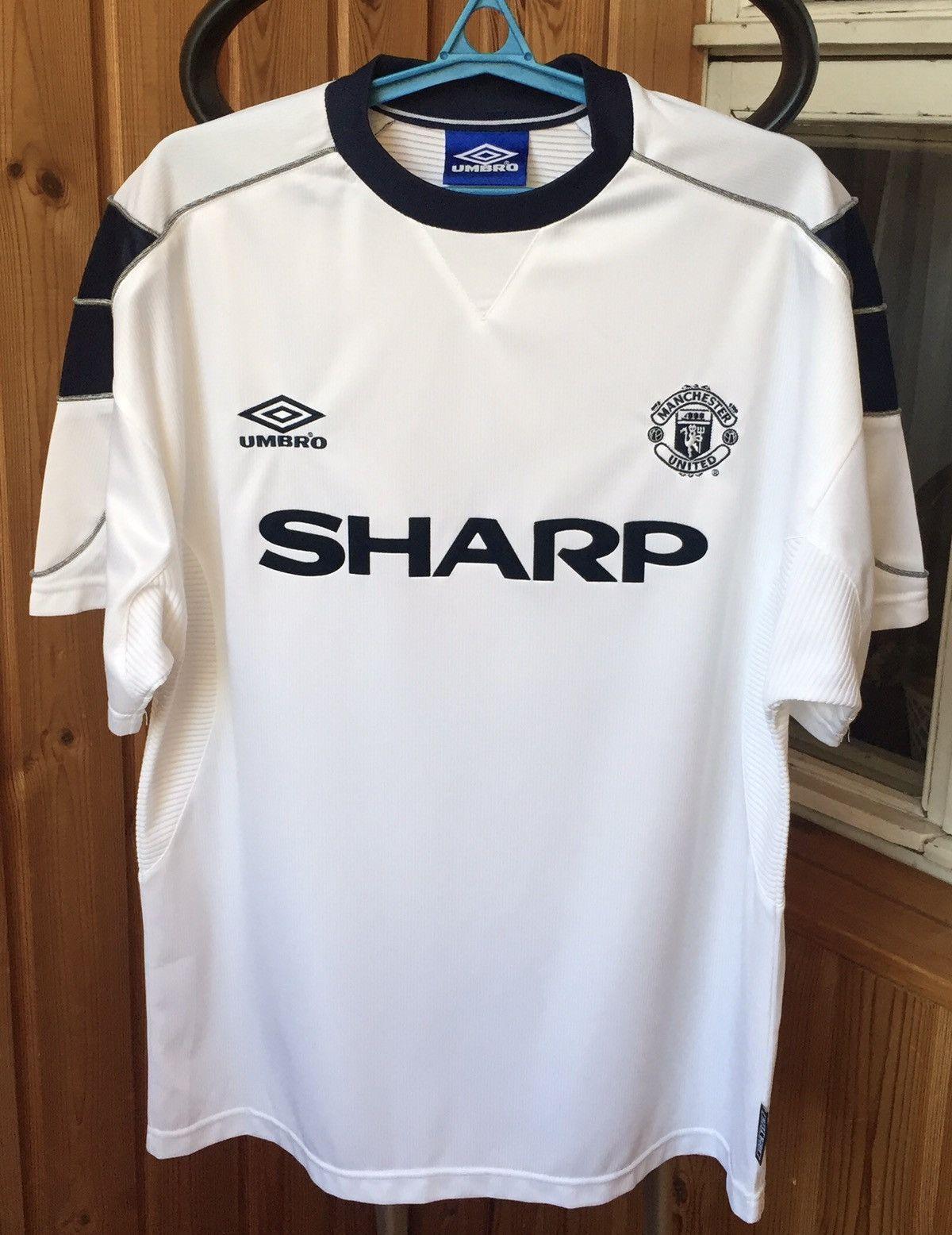 Maillot Extérieur Manchester United 1999/2000 Umbro Vintage - Taille Jeune 86cm (Y), Bleu
