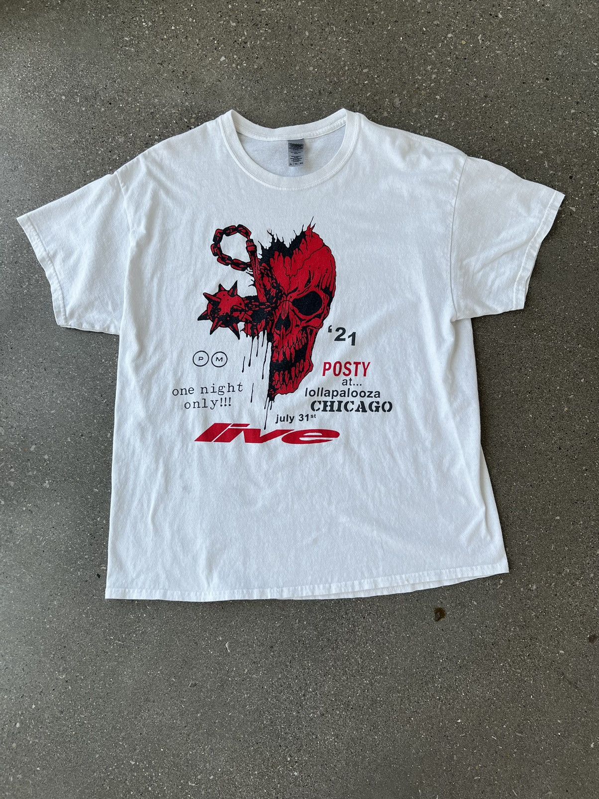 image of Post Malone Tour Tee Post Malone Lollapalooza 2021 Tee in White, Men's (Size XL)